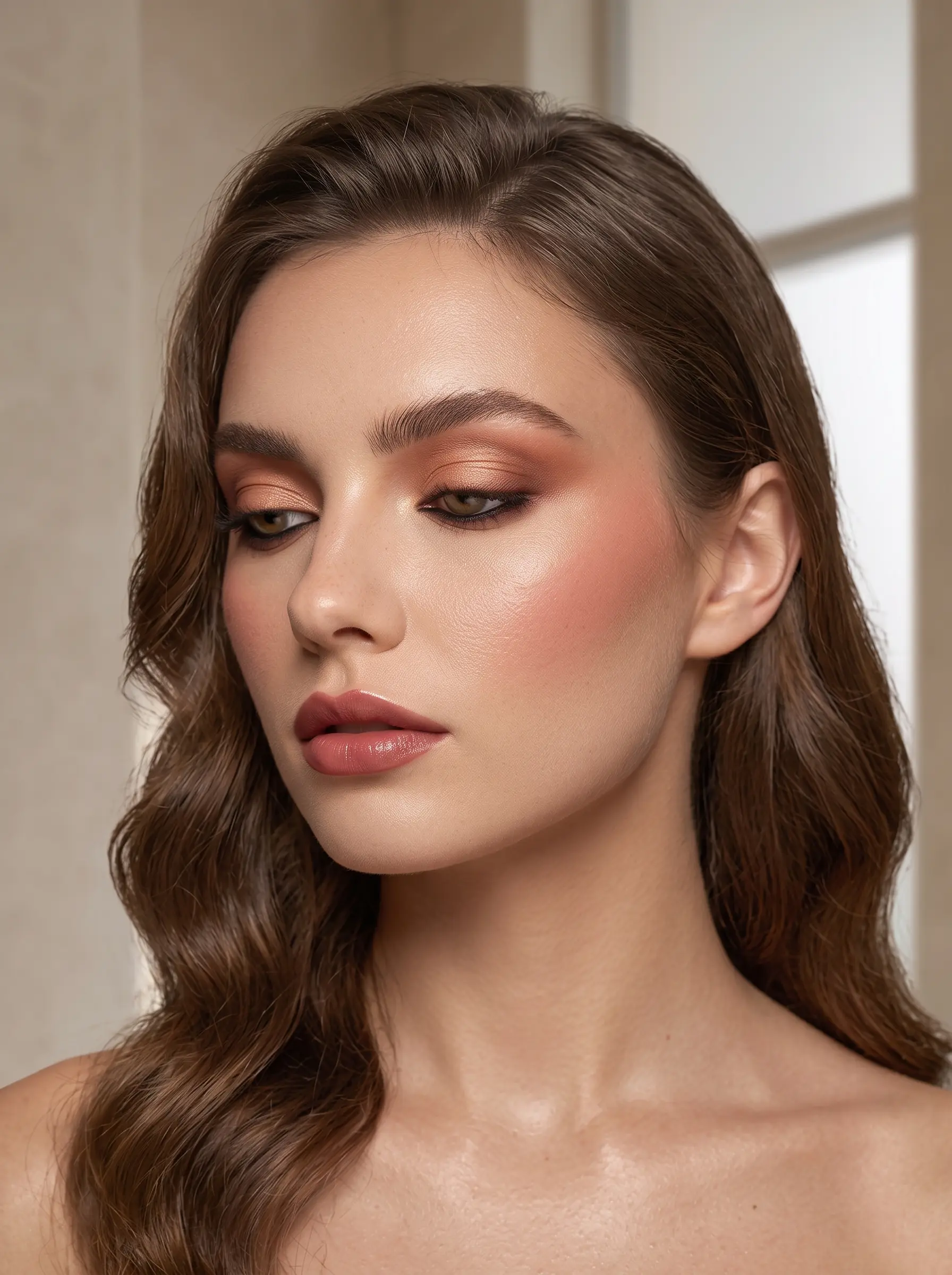 Mujer en primer plano posando un maquillaje social recién hecho por una maquilladora profesional en manizales